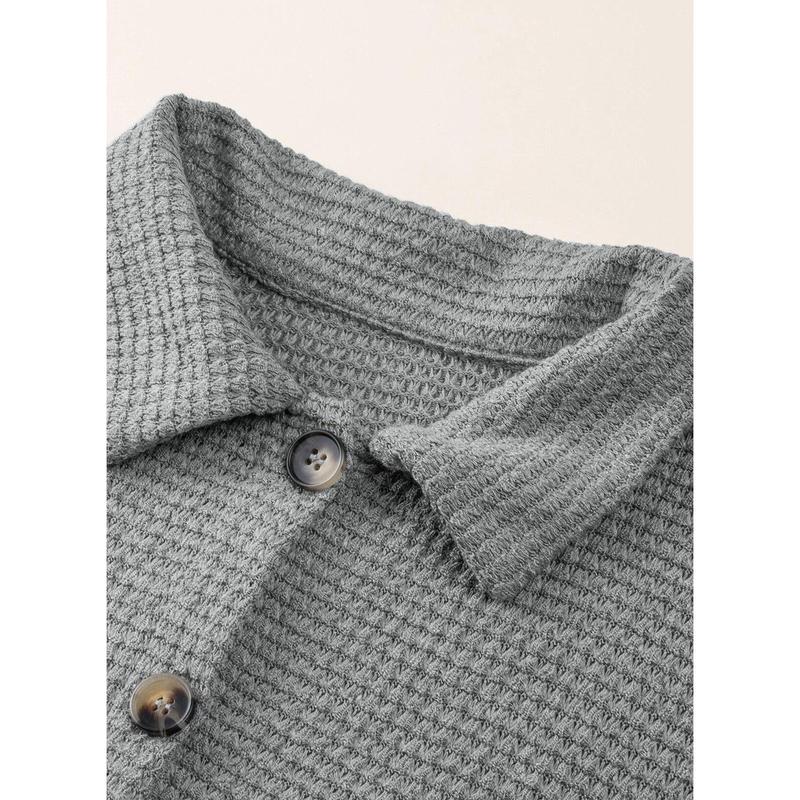 Dokotoo Womens Waffle Knit Shacket Jacket Casual Long Sleeve Button Down Shirts Dressy Blouses Tops
