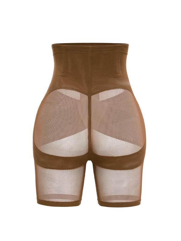 Women's Minimalist High Waist Hook & Eye Front Compression Shapewear Shorts, Sexy Casual Basic Comfort Contrast Mesh Sheer Adjustable Tummy Control Shapewear Clothing, Body Shapewear, Women's Shapewear Bottoms, Womenswear