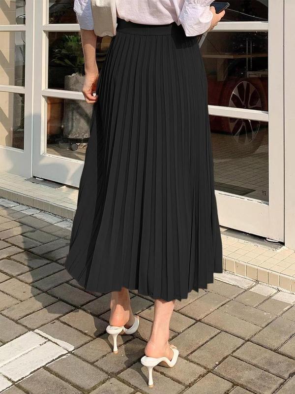 Women's Solid Color Pleated Skirt, Casual Fashion Long Skirt for Daily Wear, Ladies Bottoms for All Seasons