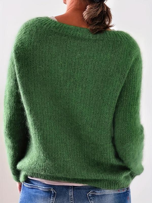 Women's Plain Boat Neck Sweater, Casual Long Sleeve Knit Top for Fall & Winter, Women's Knitwear for Daily Wear Christmas