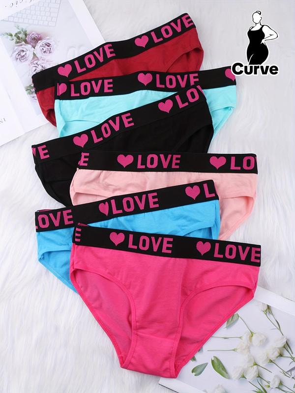  Letter & Heart Tape Waist Briefs, Soft Comfy Breathable High Waist Knicker for Daily Wear, Women's Underwear for All Seasons