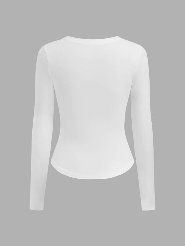 YOZY Women's Plain V Neck Long Sleeve Tee, Casual Solid T-shirt for Spring & Fall, Women's Top for Daily Wear