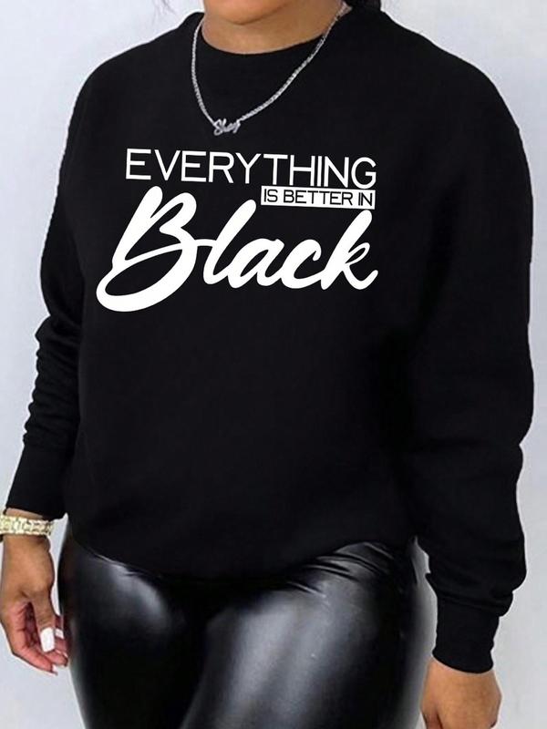 Women's Letter Print Crew Neck Sweatshirt, Casual Warm Long Sleeve Pullover, Women's Fall & Winter Clothes for Daily Wear