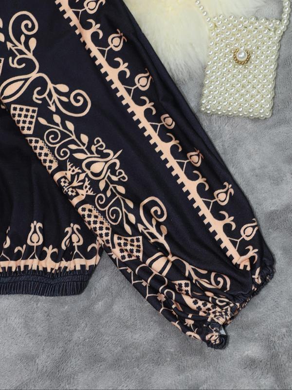 Women's Ethnic Pattern Off Shoulder Tee, Boho Bishop Sleeve Top for Daily Holiday Vacation Wear, T Shirts for Women, Ladies Clothes for All Seasons