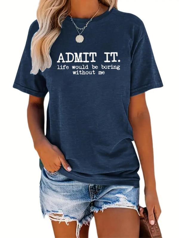 Women's Slogan Print Round Neck Short Sleeve Tee,  T Shirts for Women, Vintage Graphic Tee, Summer Clothes, Crew Neck T-shirt Tops, Comfort Going Out T Shirts, Streetwear Tshirt