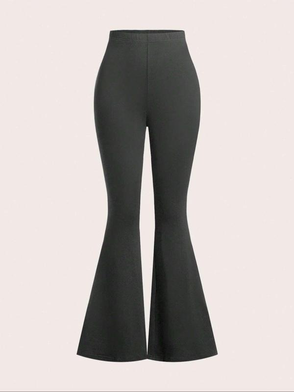 Women's Solid Color Flare Leg Pants, Casual Comfy Elastic Waist Bell Bottom Trousers for Daily Wear, Ladies Bottoms for Spring & Fall, Downtown Girl Clothes, Fall Clothes 2024
