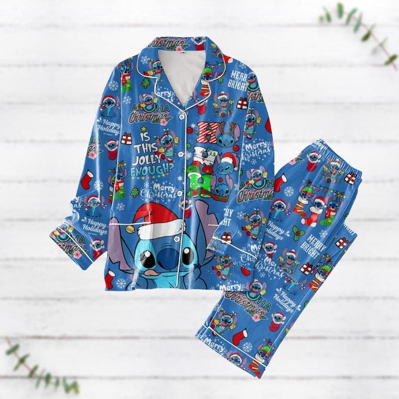 Christmas Stitchh Ohanaa Means Family Pajamas Set, Stitchh Ho Ho Ho Matching Pajamas, Lilo Stitchh Pajamas, Movie Cartoon Pajamas UPSJ