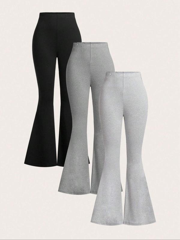 Women's Solid Color Flare Leg Pants, Casual Comfy Elastic Waist Bell Bottom Trousers for Daily Wear, Ladies Bottoms for Spring & Fall, Downtown Girl Clothes, Fall Clothes 2024