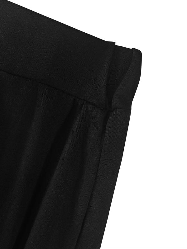  Solid Fake Double Buttons High Waist Wide Leg Pants, Casual Comfy Trousers for Daily Outdoor Wear, Women Clothing for Fall & Winter