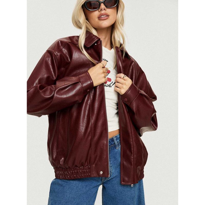 Devija Faux Leather Jacket Burgundy
