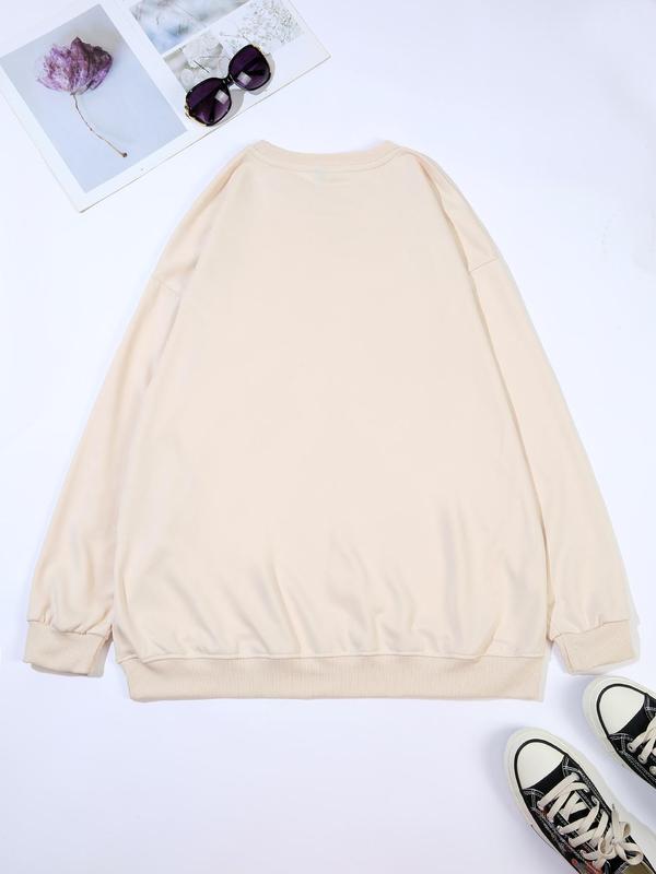Women's Heart & Leopard Print Drop Shoulder Crewneck Sweatshirt, Comfort Casual Longsleeves Round Neck Pullover for Lady Fall & Winter, Gifts for Girlfriends, Womenswear