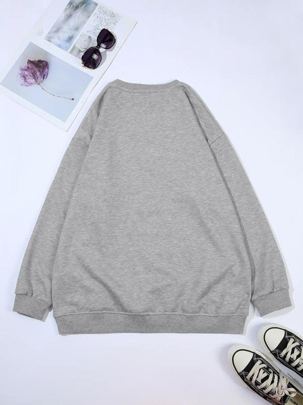 Women's Heart & Leopard Print Drop Shoulder Crewneck Sweatshirt, Comfort Casual Longsleeves Round Neck Pullover for Lady Fall & Winter, Gifts for Girlfriends, Womenswear