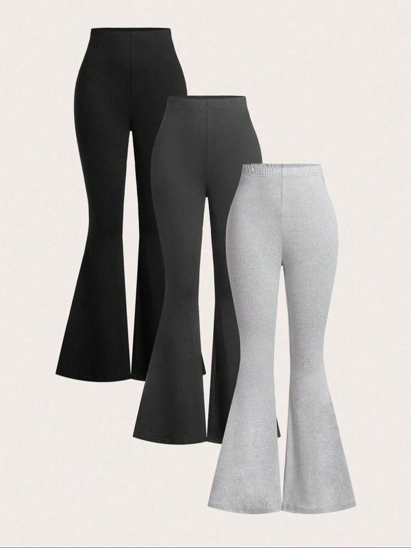 Women's Solid Color Flare Leg Pants, Casual Comfy Elastic Waist Bell Bottom Trousers for Daily Wear, Ladies Bottoms for Spring & Fall, Downtown Girl Clothes, Fall Clothes 2024