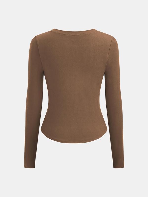 YOZY Women's Plain V Neck Long Sleeve Tee, Casual Solid T-shirt for Spring & Fall, Women's Top for Daily Wear