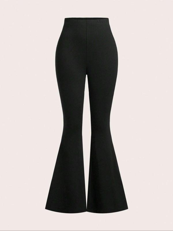 Women's Solid Color Flare Leg Pants, Casual Comfy Elastic Waist Bell Bottom Trousers for Daily Wear, Ladies Bottoms for Spring & Fall, Downtown Girl Clothes, Fall Clothes 2024