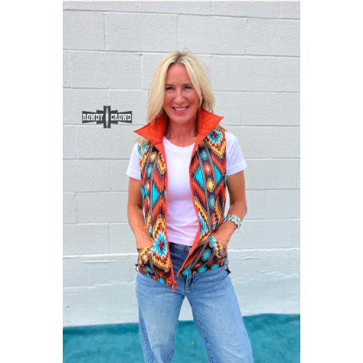 Jericho Reversible Aztec Print Quilted Vest Casual Womenswear