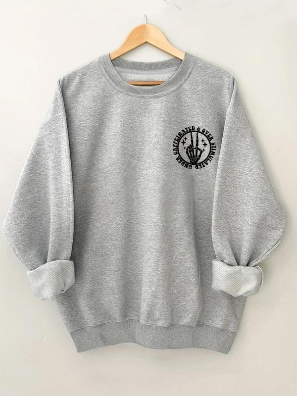 Women's Cartoon Letter Graphic Print Crew Neck Sweatshirt, Fall Clothes, Casual Drop Shoulder Long Sleeve Pullover for Fall Winter, Ladies Clothes for Daily Wear
