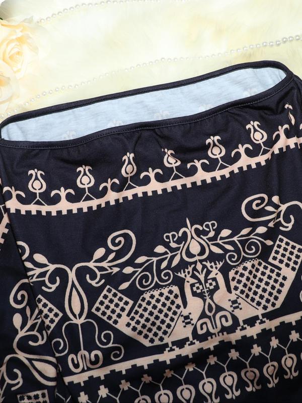 Women's Ethnic Pattern Off Shoulder Tee, Boho Bishop Sleeve Top for Daily Holiday Vacation Wear, T Shirts for Women, Ladies Clothes for All Seasons