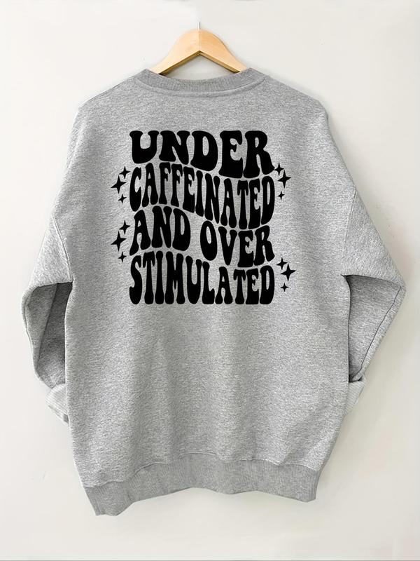 Women's Cartoon Letter Graphic Print Crew Neck Sweatshirt, Fall Clothes, Casual Drop Shoulder Long Sleeve Pullover for Fall Winter, Ladies Clothes for Daily Wear