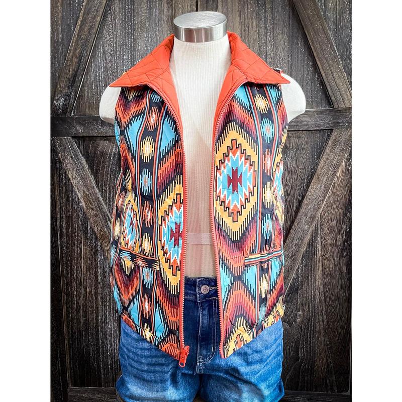 Jericho Reversible Aztec Print Quilted Vest Casual Womenswear