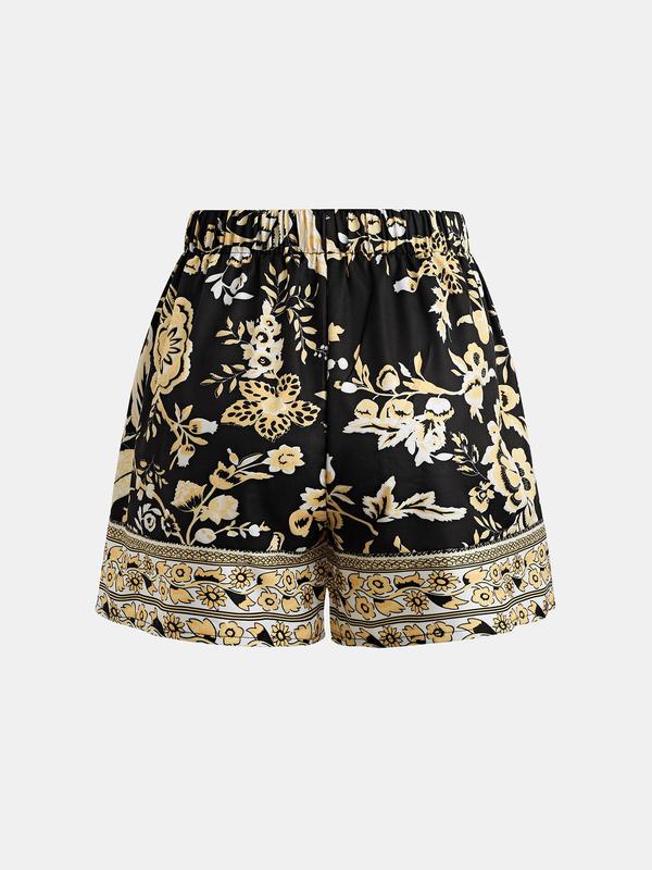 YOZY Women's Floral Print Tie Front Shorts, Boho Casual Tassel Summer Shorts, Ladies Summer Bottoms for Beach Vacation Holiday