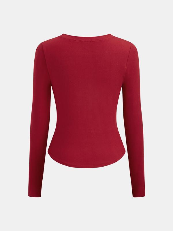YOZY Women's Plain V Neck Long Sleeve Tee, Casual Solid T-shirt for Spring & Fall, Women's Top for Daily Wear
