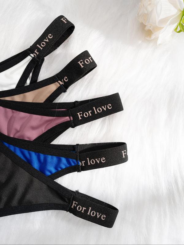 Plus Size Contrast Binding Letter Tape Panty, Soft Comfy Breathable Knicker for Daily Wear, Women's Underwear for All Seasons