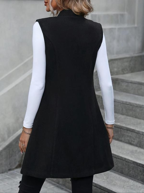 Women's Solid Notched Neck Button Front Vest Coat, Casual Sleeveless Pocket Outerwear for Daily Wear, Winter Clothes Women, Ladies Clothes for All Seasons, Waistcoat