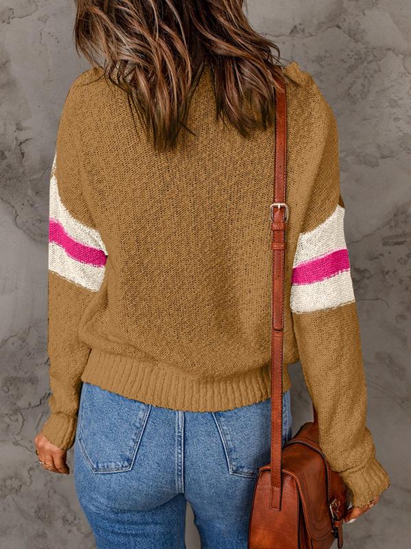 Women's Chevron Print Drop Shoulder Sweater, Casual Long Sleeve Round Neck Jumper for Fall & Winter, Sweaters for Women, Fashion Ladies' Knitwear for Daily Wear