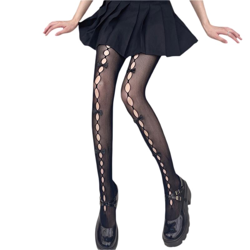 Sweet Velvet Bow Tights Pantyhose JK Lolita Girls Tights Women Lingerie Sexy Hollow Out Mesh Fishnet Thigh High Stockings Tights