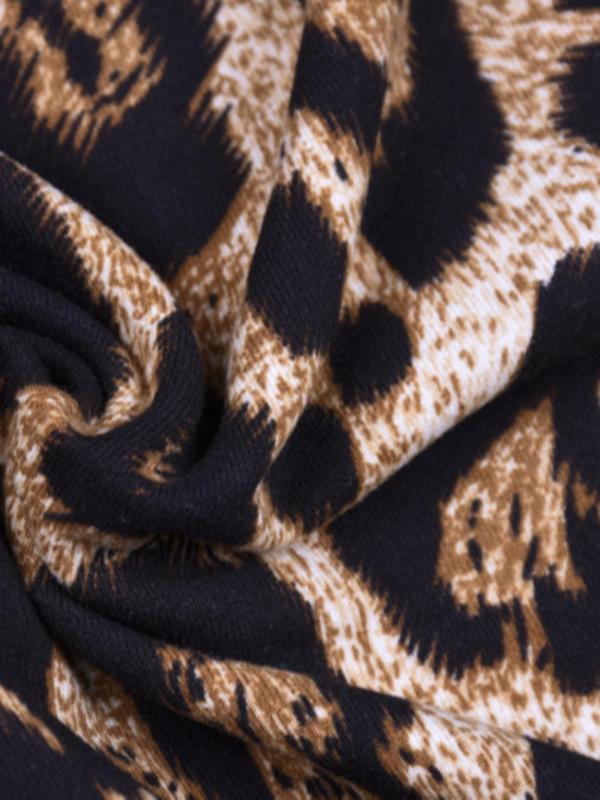 Women's Leopard Print Snap Button Bodysuit, Casual Long Sleeve Mock Neck Bodysuit, Ladies Spring & Fall Clothes for Daily Wear