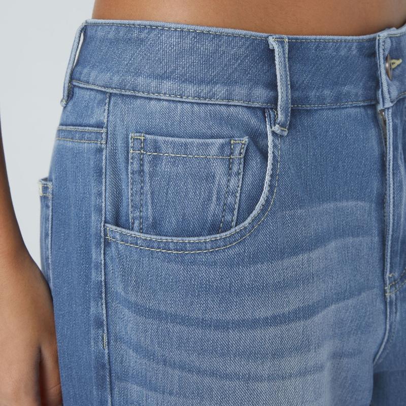 Halara Flex Low Rise Button Zipper Multiple Pockets Washed Stretchy Knit Wide Leg Casual Jeans