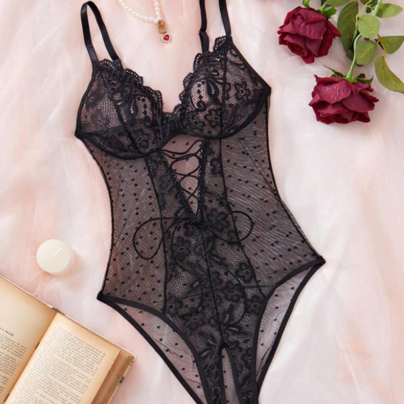 Contrast Lace Sexy Mesh Women's Bodysuit Lingerie