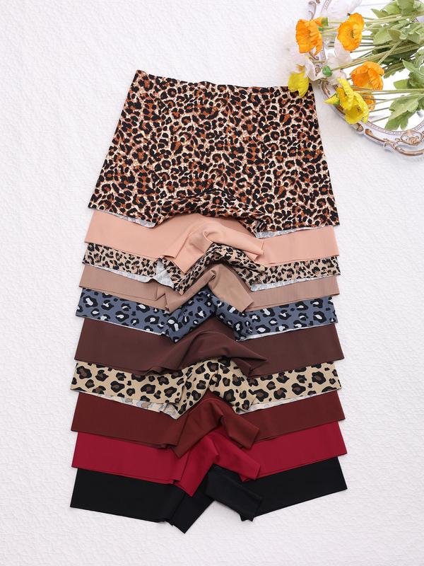 Women's Leopard Print Seamless Boyshorts, Casual Solid Color Natural Waist Panties for Women, Comfy Breathable Underwear for Women, Panties for Women, Summer Wear 2024