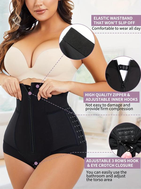 Women's High Waist Zip Front Shapewear Panty, Adjustable Hook & Eye Tummy Control Butt Lift Shapewear Bodysuit Bottoms for Fall, Fall Wear 2024, High Stretch Seamless Shaper, Black Girl Wear