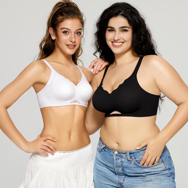 OEAK Womens Wireless Bras Scalloped Push Up Bralettes No Underwire Supportive Tshirt Bra Seamless Comfortable Everyday Bras