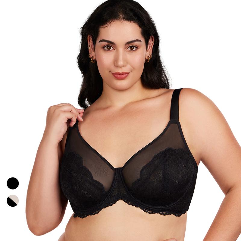 Blossom Black Unlined Lightweight Lace Full Coverage Women Underwire Bra Mesh Soft Womenswear