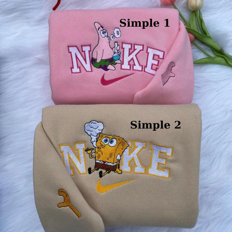 Couple Spongebob-Patrick Embroidered Sweatshirt, Hoodie, Cartoon Embroidery Sweatshirt, Couple Matching Sweater, Unisex Crewneck Sweatshirt, Trendy