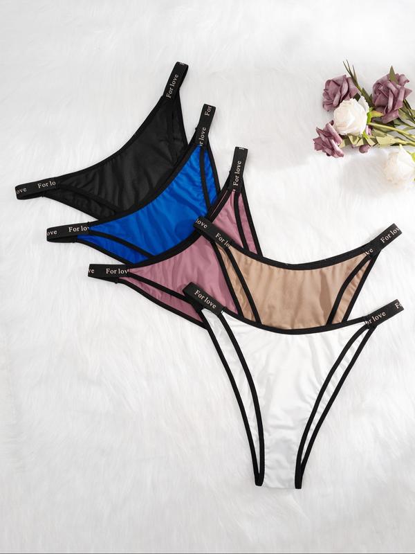 Plus Size Contrast Binding Letter Tape Panty, Soft Comfy Breathable Knicker for Daily Wear, Women's Underwear for All Seasons