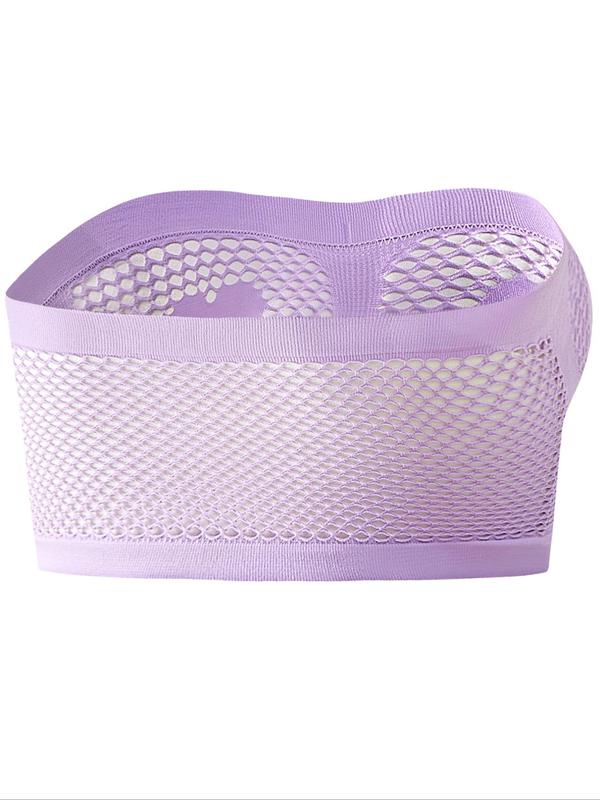 Women's Heart Pattern Fishnet Bandeau Bra, Lady Breathable Comfortable Lingerie Top for Daily Wear, Casual Style Womenswear, Women's Bralette for All Seasons