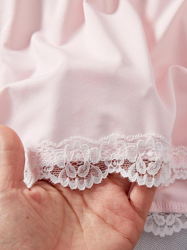 Women's Contrast Lace Bow Decor Cami Nightdress, Soft Comfortable Backless Cut Out Spaghetti Strap Nightgown for Summer, Fashion Ladies' Sleepwear for Daily Wear