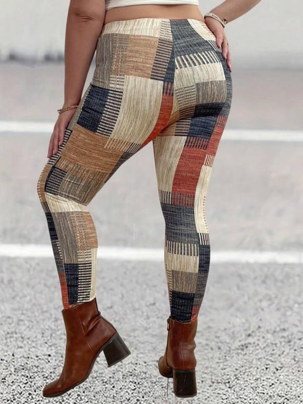 Plaid Print Elastic Waist Leggings, Casual Comfy High Waist Skinny Pants for Daily Wear, Women's Bottoms for Spring & Fall