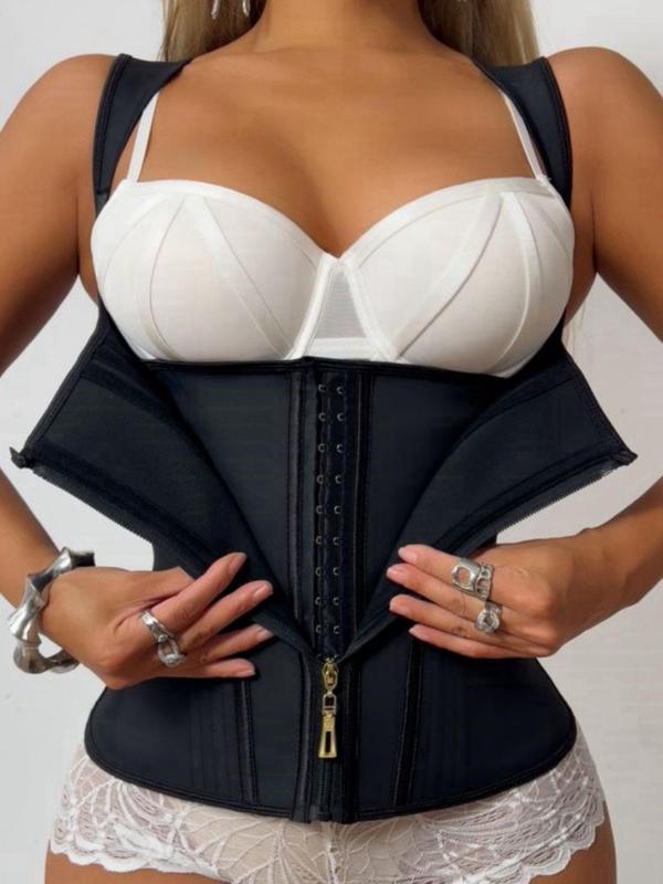 Women's Solid Zipper Sexy Adjustable Hook & Eye Closure Open Bust Waist Trainer Shapewear Tops, Body Shaper, Tummy Control Waist Cincher Shaper for Daily Wear, Women's Shapewear for All Seasons