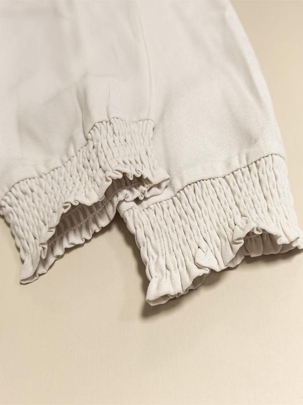 Women's Plain Shirred Ruffle Hem Tie Neck Dress, Casual Bishop Sleeve Short Dress for Spring & Fall, Women's Clothing for Daily Wear