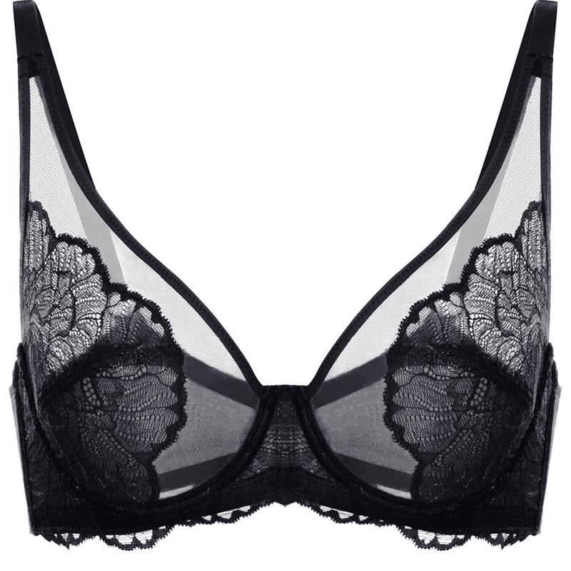 Blossom Black Unlined Lightweight Lace Full Coverage Women Underwire Bra Mesh Soft Womenswear