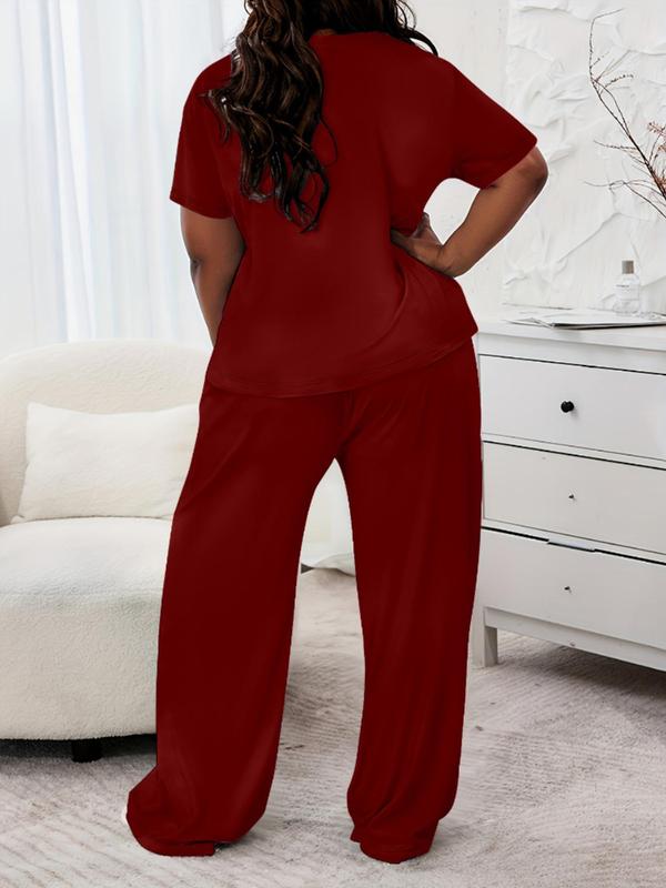  Two-piece Set Letter Print Tee & Pants, Casual Round Neck Short Sleeve T-shirt & Trousers, Women's Summer Clothes for Daily Wear