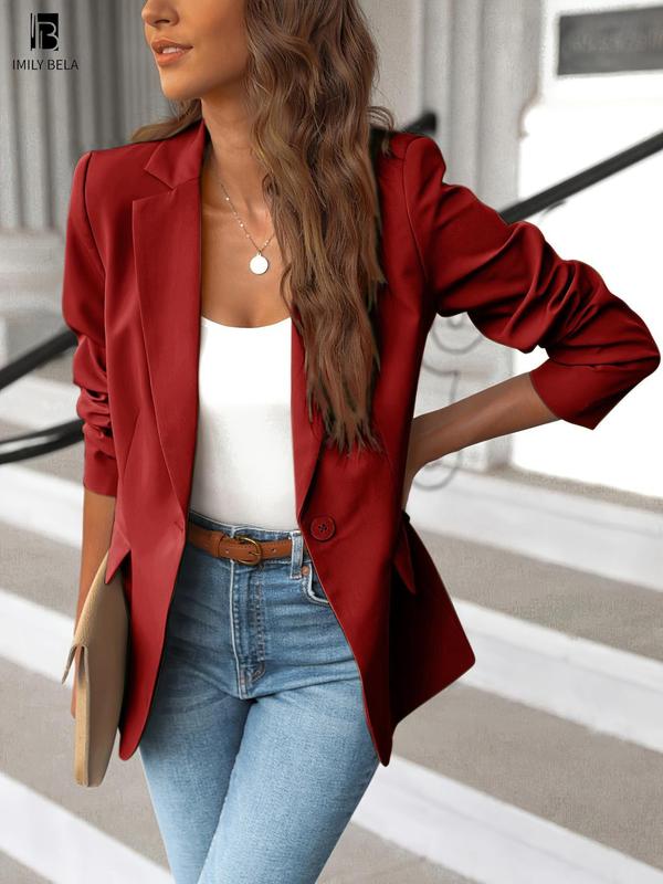 Women's Minimalist Solid Button Lapel Collar Blazer for Spring, Lady Casual Elegant Long Sleeve Suit Coats for Work Office Business, Basic Ladies Spring & Fall Clothes, Womenswear, Blazers for Women, Office Outfits Women,  Fall Clothes