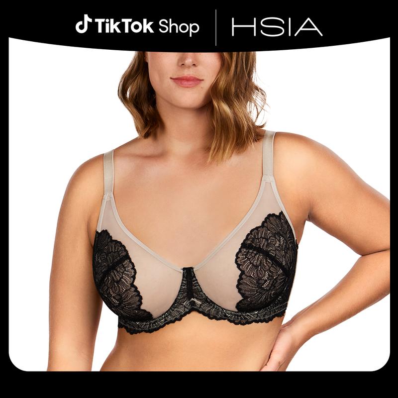 Blossom Black Unlined Lightweight Lace Full Coverage Women Underwire Bra Mesh Soft Womenswear