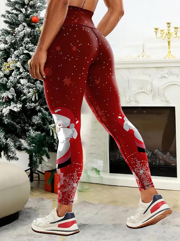 Women's Christmas Santa Claus Print High Waist Leggings, Casual Comfy Skinny Pants for Daily Wear, Ladies Bottoms for All Seasons