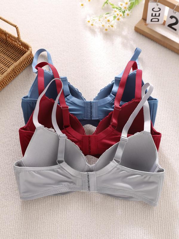 Women's Contrast Lace Adjustable Strap Push Up Bra, Soft Comfortable Breathable Underwire Bra, Lingerie for All Seasons